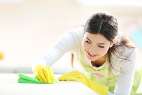 Detailed cleaning of a hard floor surface in a W1G office setting