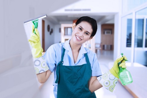 Cleaner preparing carpet care service details for a booking